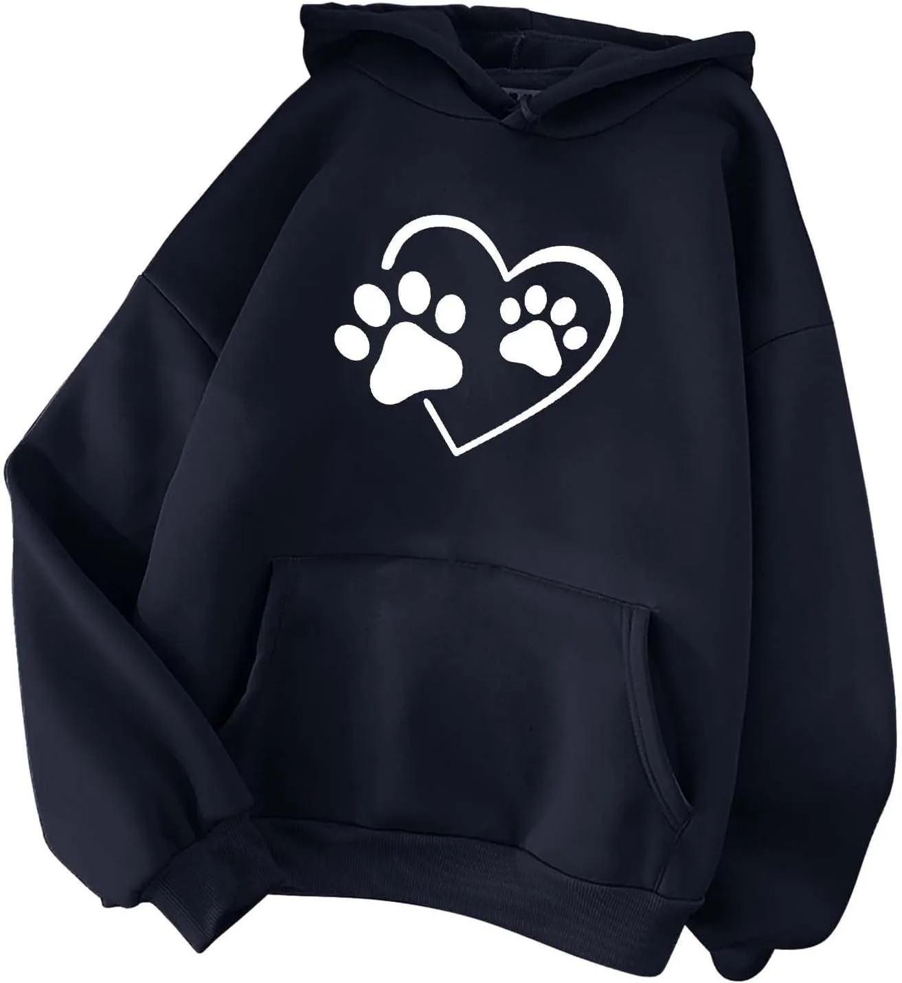 Stessotudo Heart Print Hoodies for Women Drawstring Long Sleeve Cute Sweatshirt Paw Print Plus Size Oversized Graphic Tops