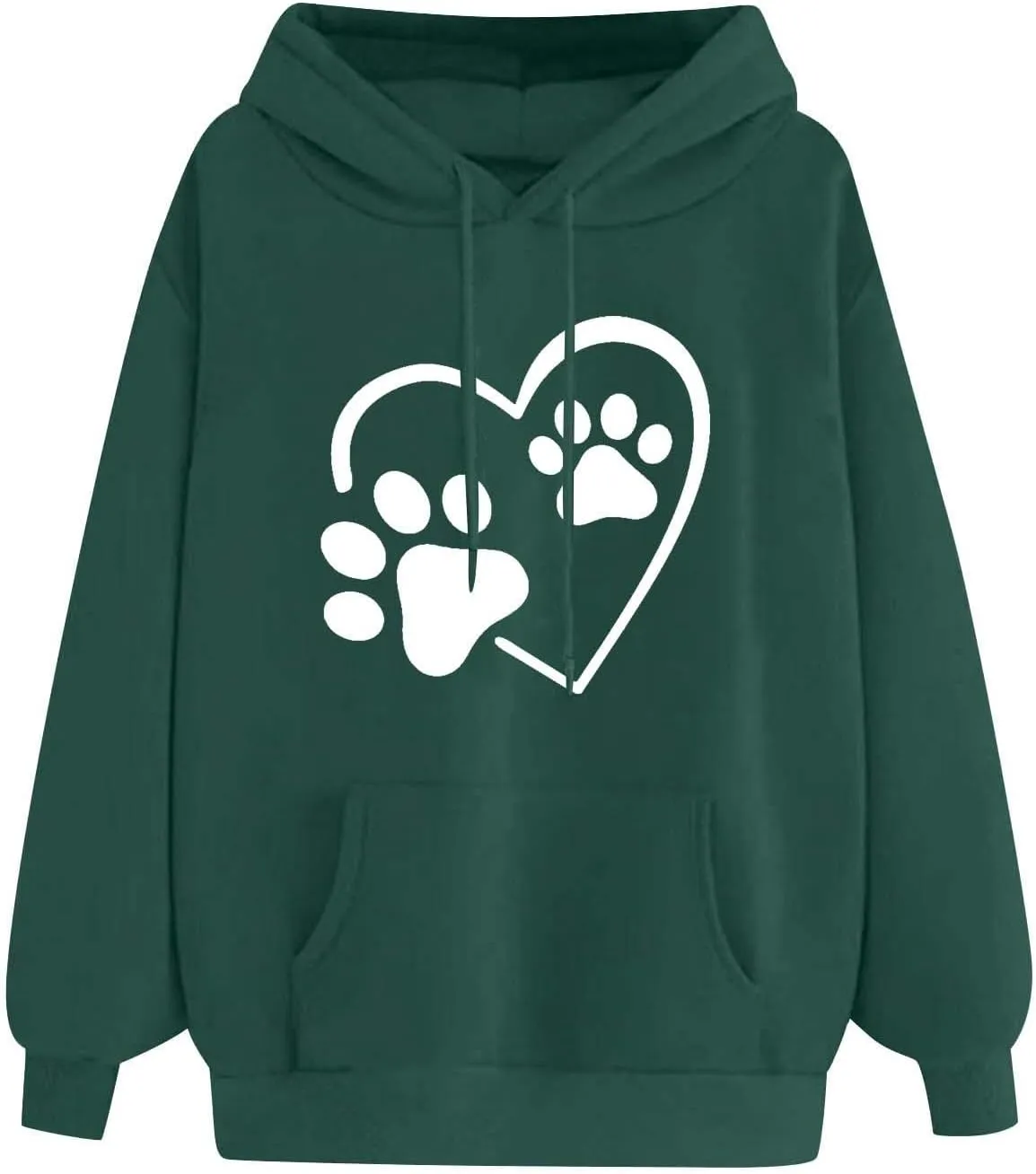 Stessotudo Heart Print Hoodies for Women Drawstring Long Sleeve Cute Sweatshirt Paw Print Plus Size Oversized Graphic Tops