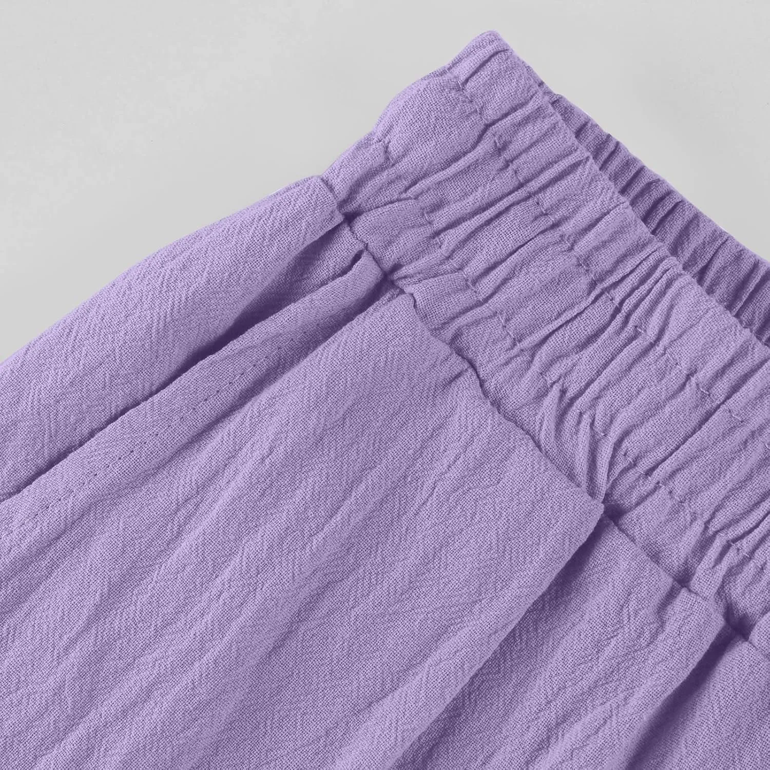 Straight Leg Linen Pants Women Summer Elastic High Waisted Beach Pants with Pockets Casual Plus Size Trousers