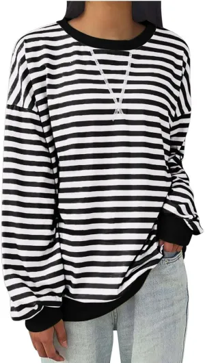 Striped Shirt Colorblock Sweatshirt Women Oversized Sweatshirt Long Sleeve Shirts Fall Outfits for Women 2024