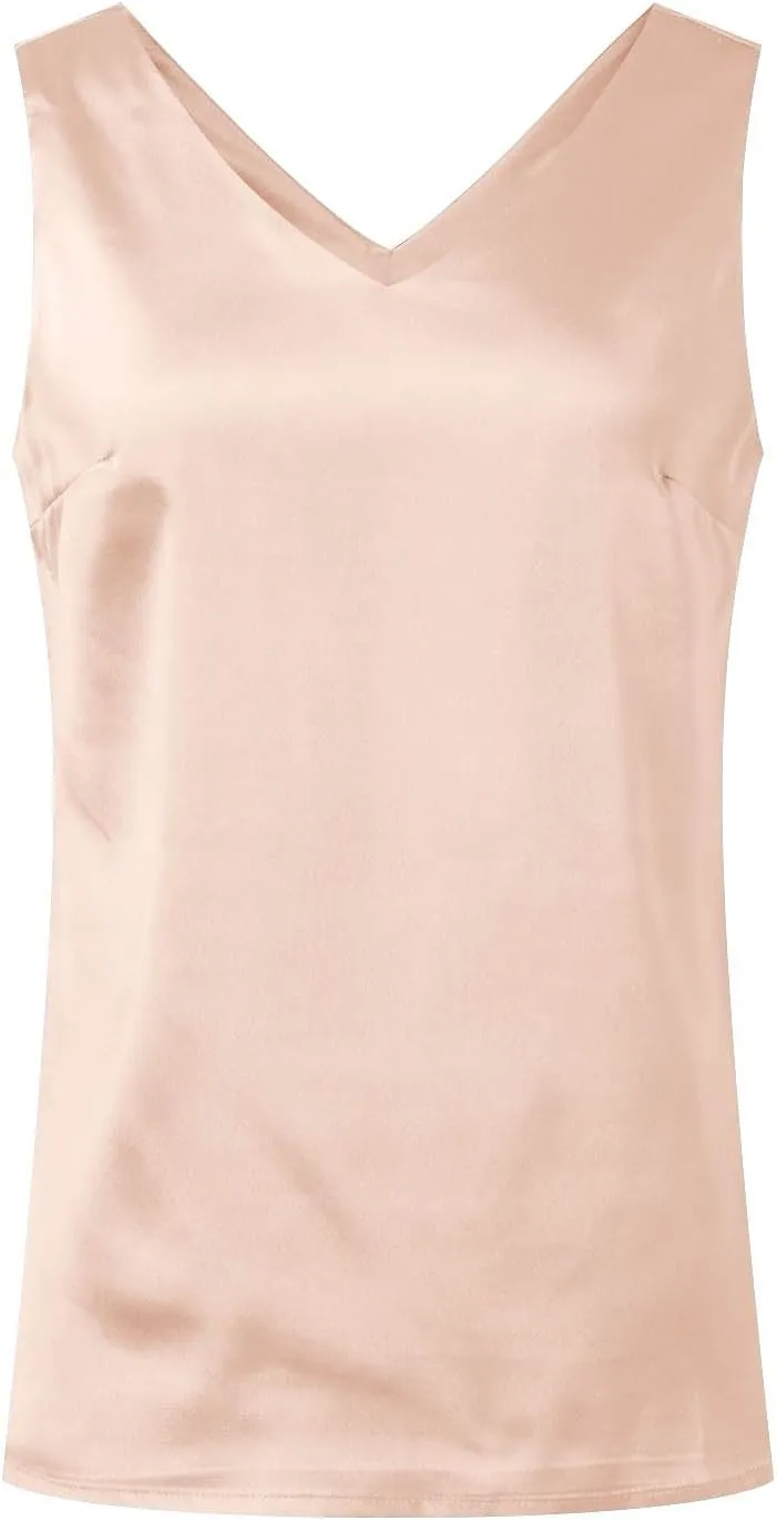 Summer Satin Tank Tops for Women Business Cami Camisole Blouse Shirt Solid Color Loose Fit Sleeveless V Neck Tank Shirt