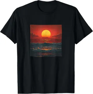 Sunset Over Ocean Waves Landscape Vintage Graphic T-Shirt