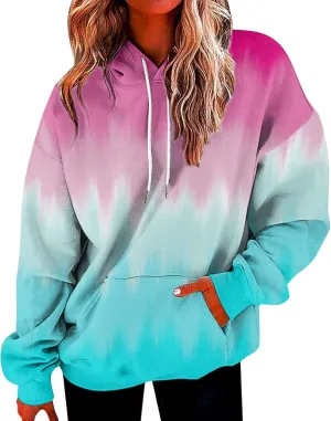 Sweatshirt Hoodies for Women Loose Fit Baggy Gradient Colors Pullover Tops Trendy Casual Fall Sweatshirts with Pocket