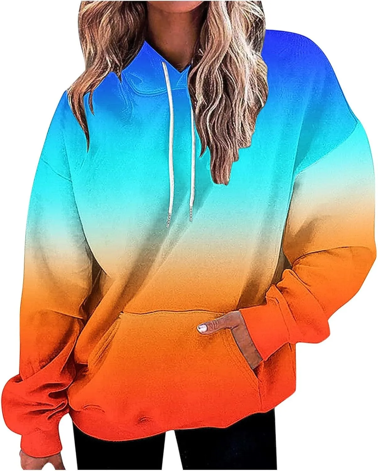 Sweatshirts for Women y2k Tie Dye Hoodie Drop Oversized Pullover Hoody Tops with Pocket Aesthetic Clothes