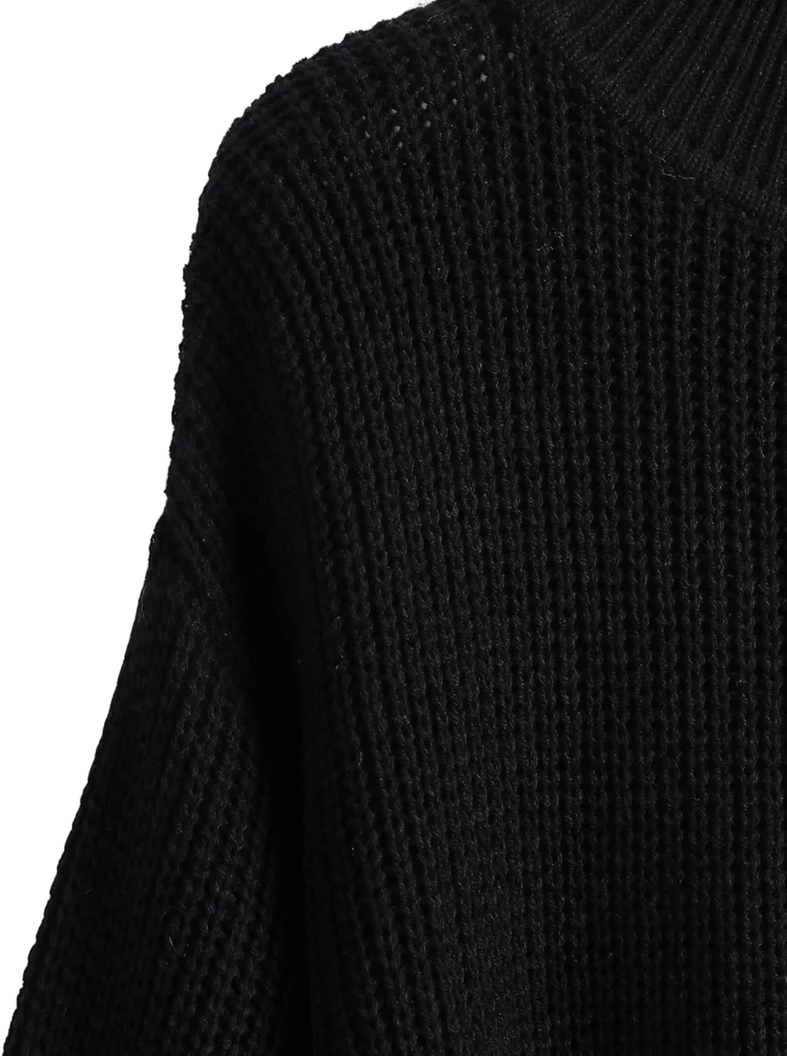 SweatyRocks Women's Long Sleeve Mock Neck Cropped Sweater Drop Shoulder Pullover Sweater Lantern Sleeve Ribbed Knit Crop Top