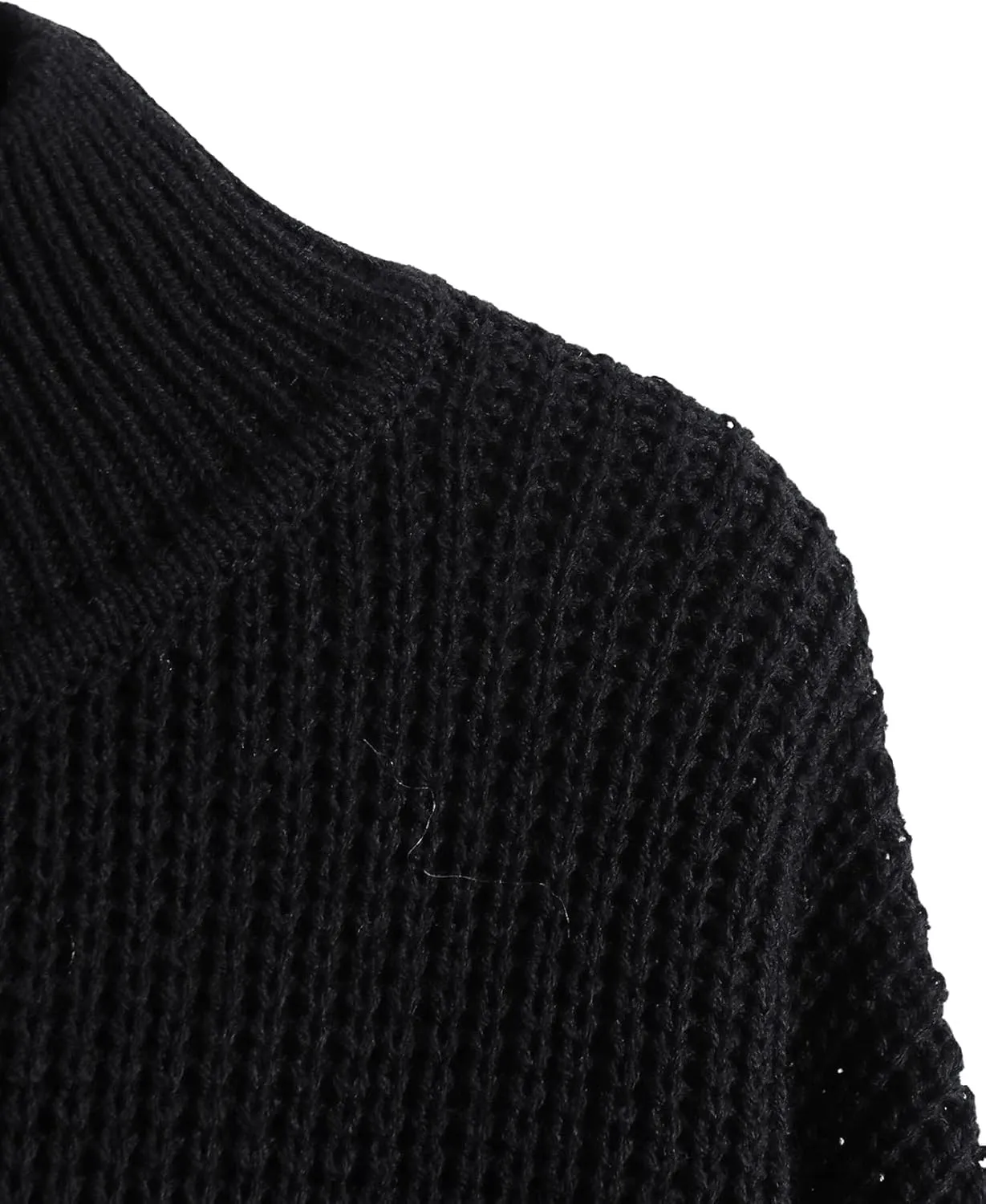 SweatyRocks Women's Long Sleeve Mock Neck Cropped Sweater Drop Shoulder Pullover Sweater Lantern Sleeve Ribbed Knit Crop Top