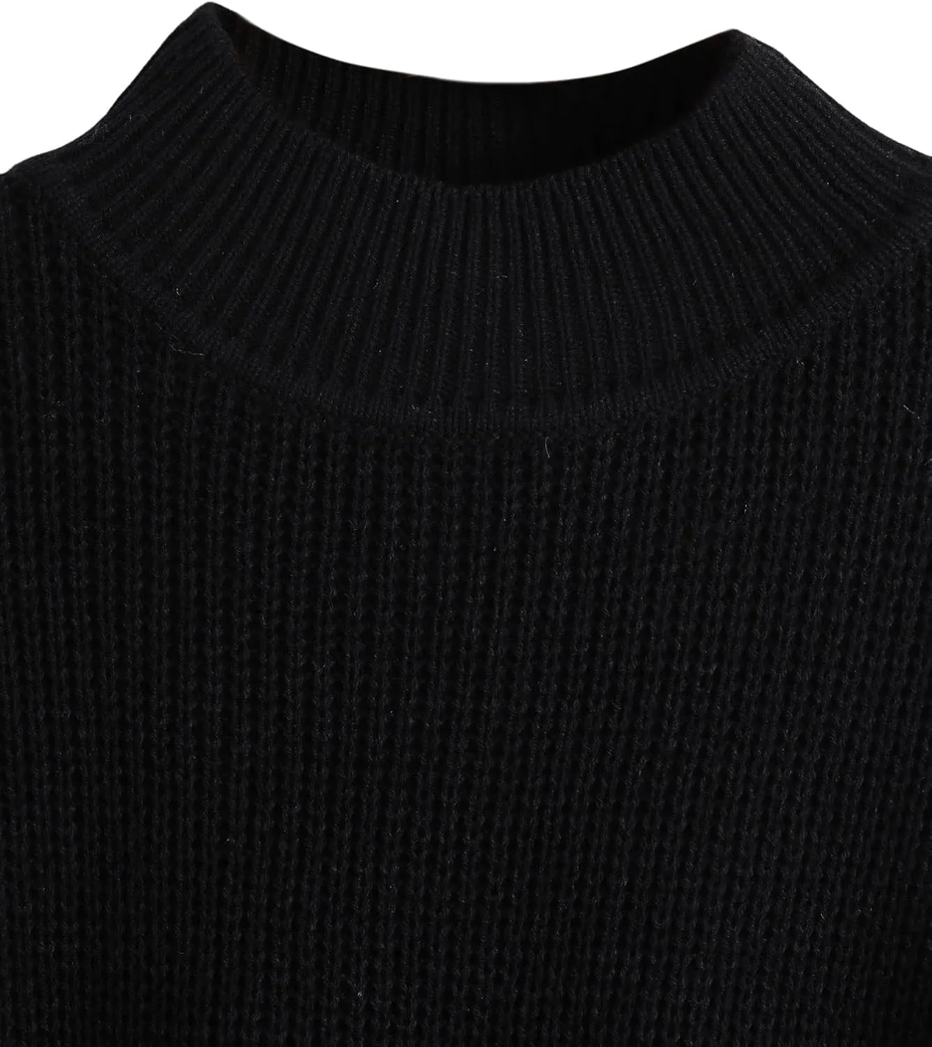 SweatyRocks Women's Long Sleeve Mock Neck Cropped Sweater Drop Shoulder Pullover Sweater Lantern Sleeve Ribbed Knit Crop Top