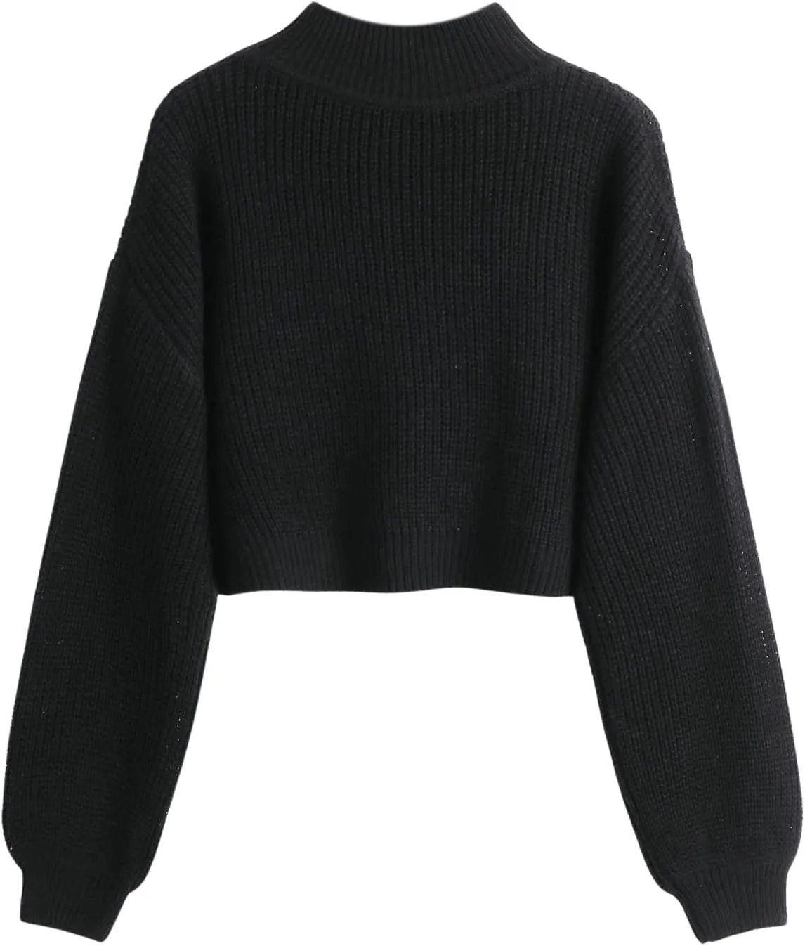 SweatyRocks Women's Long Sleeve Mock Neck Cropped Sweater Drop Shoulder Pullover Sweater Lantern Sleeve Ribbed Knit Crop Top