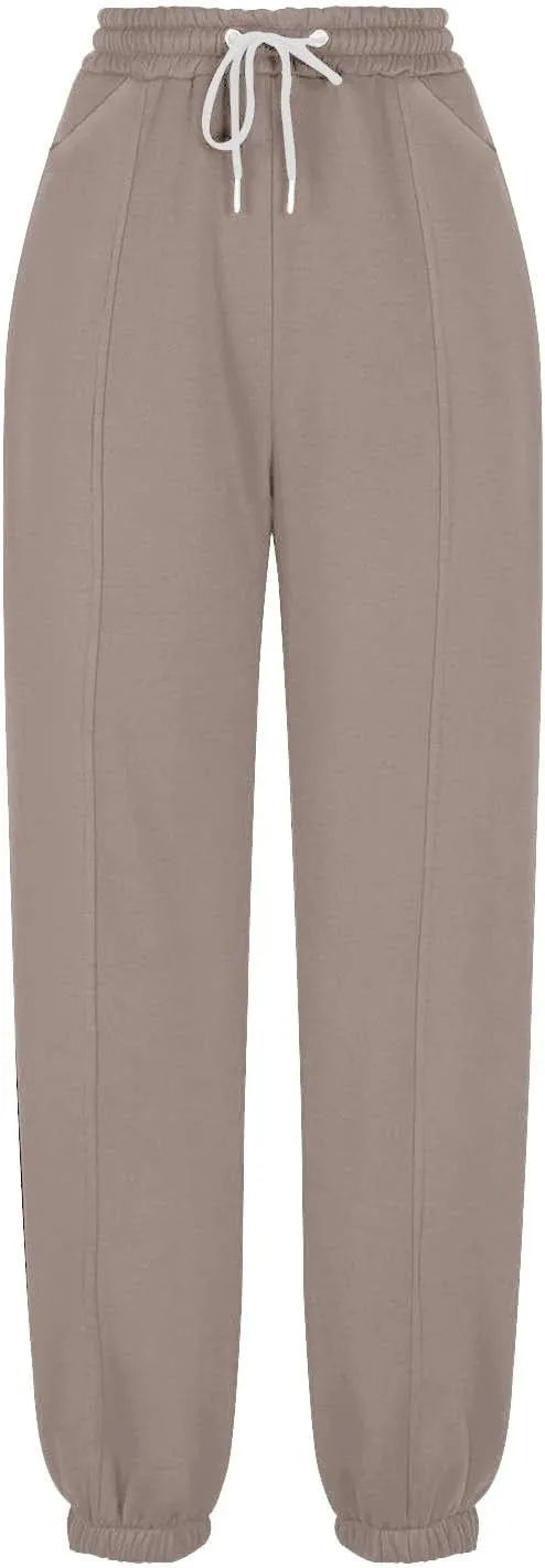 Tapered Sweatpant for Women Solid Color Casual Basic Drawstring Trousers Elastic High Waist Loose Pants with Pockets