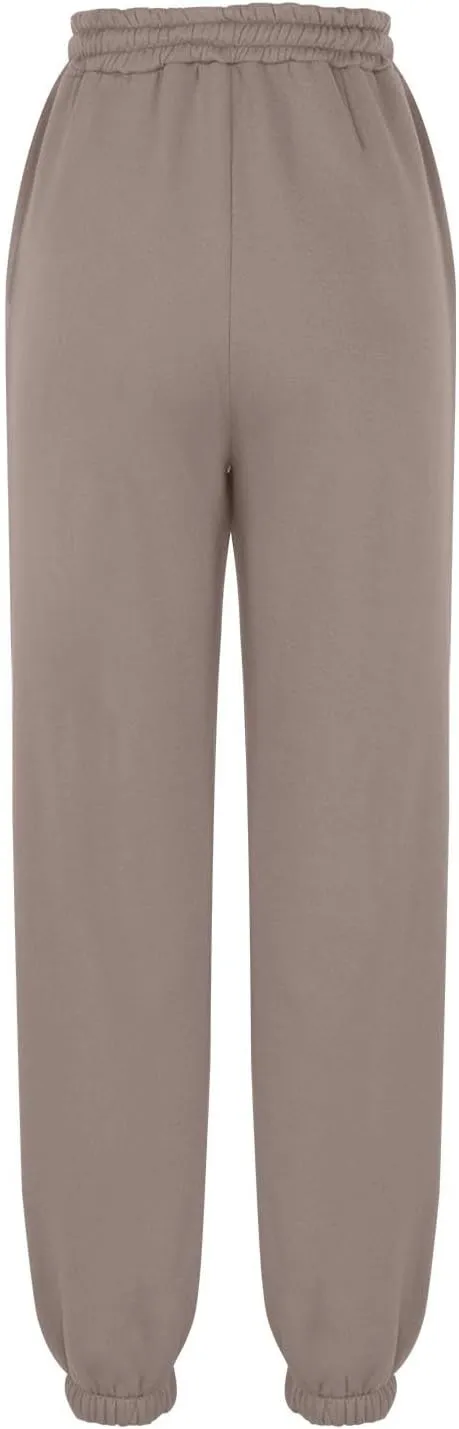 Tapered Sweatpant for Women Solid Color Casual Basic Drawstring Trousers Elastic High Waist Loose Pants with Pockets