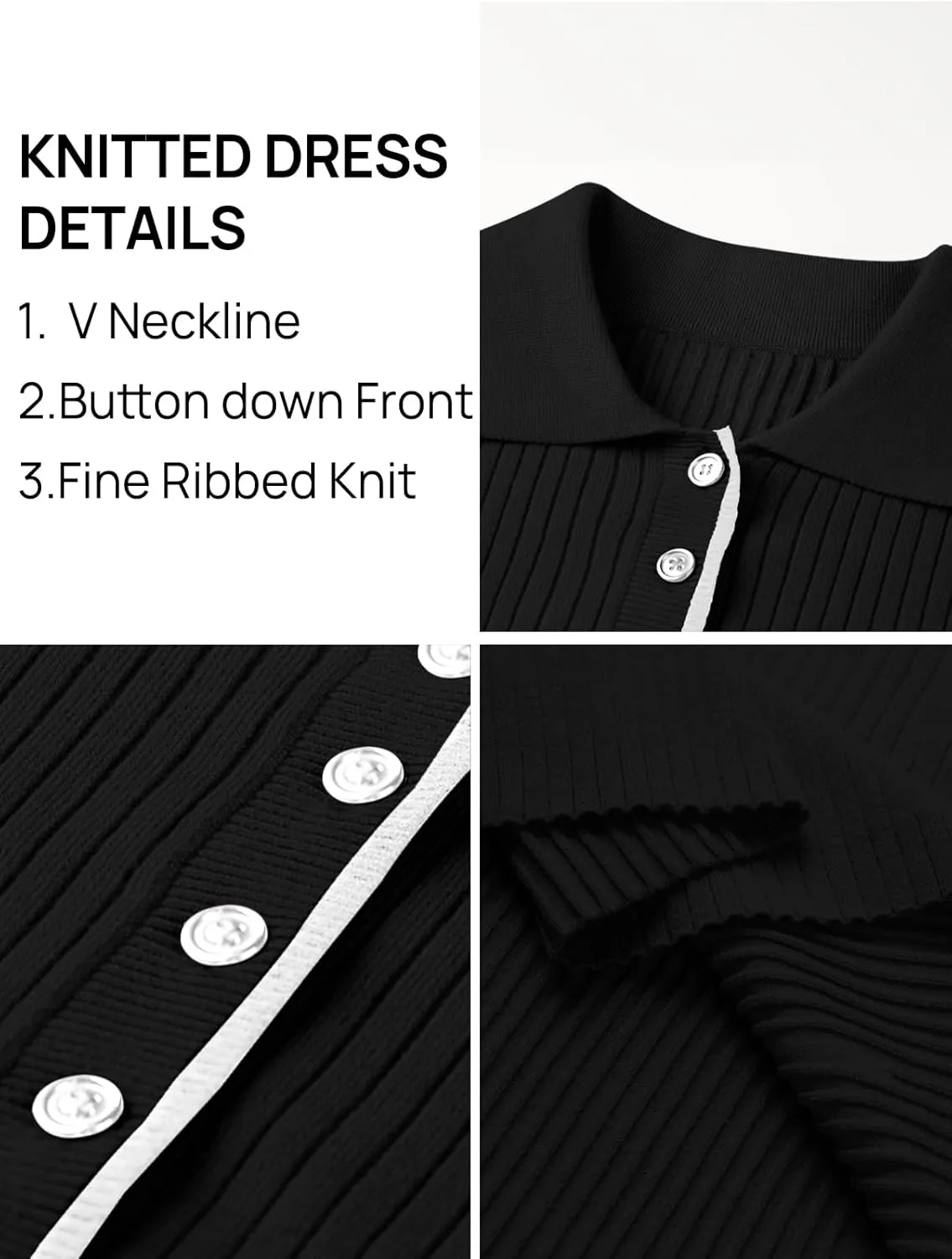 TECREW Women's Long Sleeve V Neck Sweater Maxi Dress Button Bodycon Fitted Fall Ribbed Knit Dresses