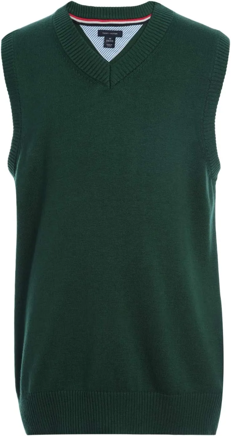 Tommy Hilfiger Boy's Sleeveless V-neck Sweater Vest, Kids School Uniform Clothes, Pullover
