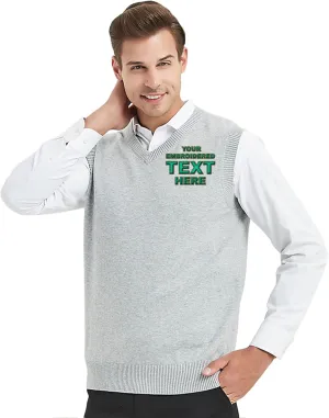 TopTie Embroidery Men's V-Neck 100% Cotton Sweater Vest Custom Solid Pullover Personalize Logo