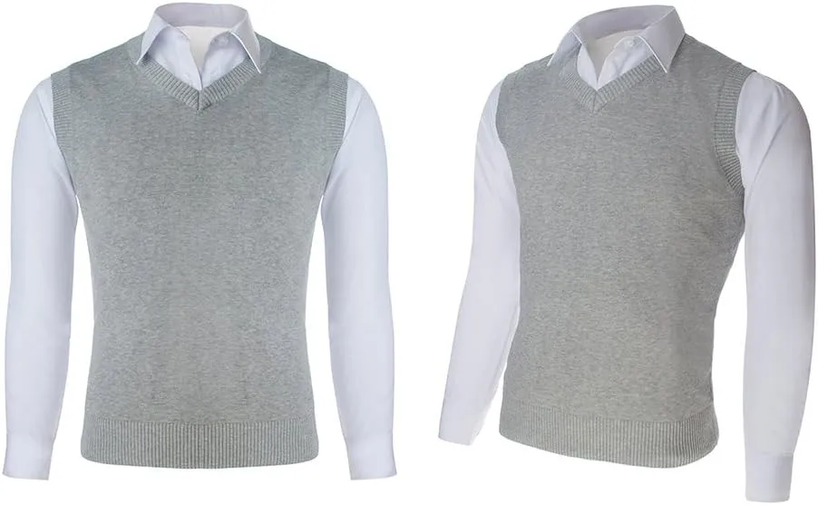 TopTie Embroidery Men's V-Neck 100% Cotton Sweater Vest Custom Solid Pullover Personalize Logo