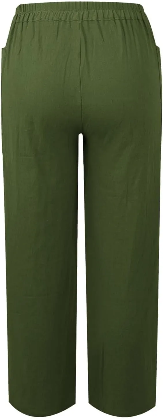 Trendy Button-Fly Straight Leg Pants for Women 2024 Spring Cotton Linen High Waist Lounge Slacks Plus Size Solid Casual Pants