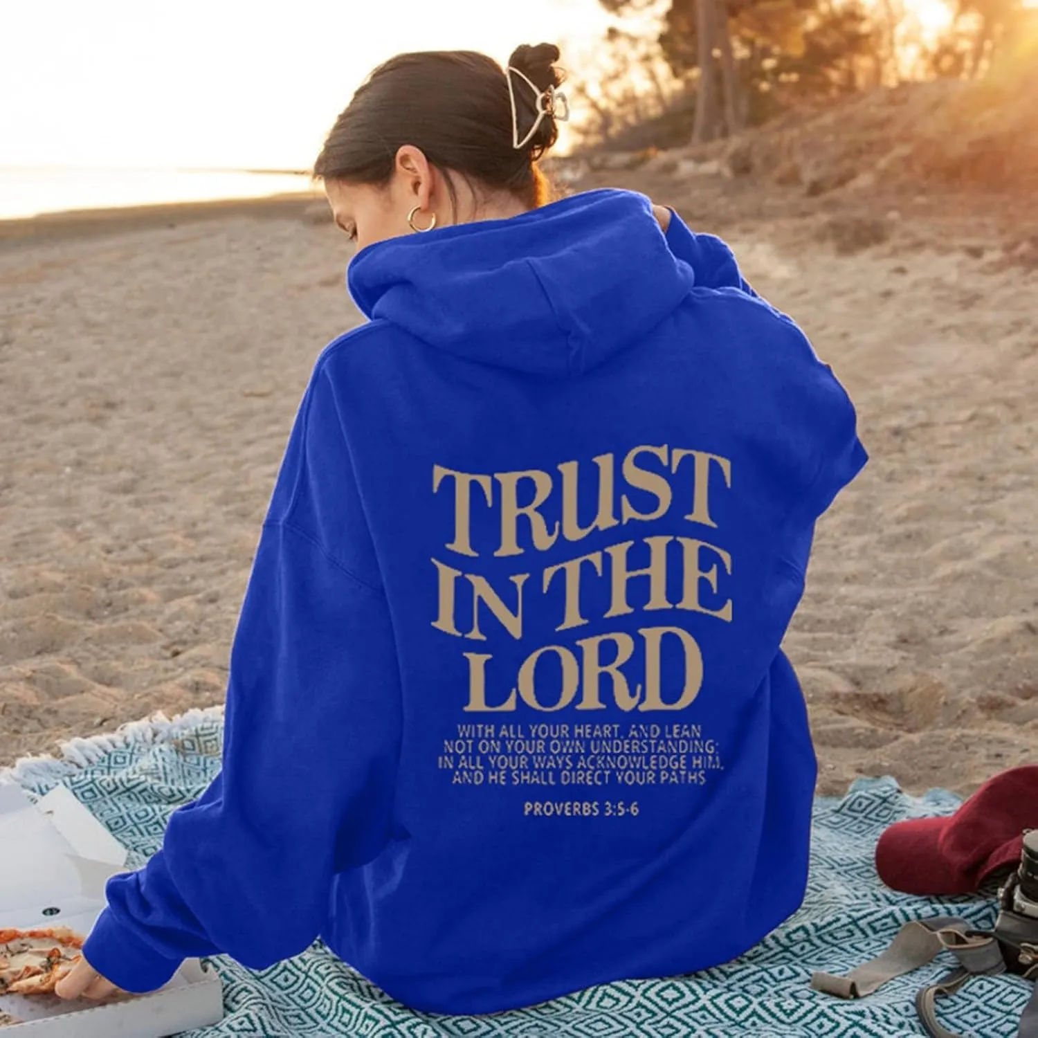 Trust in The Lord Print Hoodies for Womens Oversized Long Sleeve Casual Drawstring Fall Pullover Sweatshirts Tops