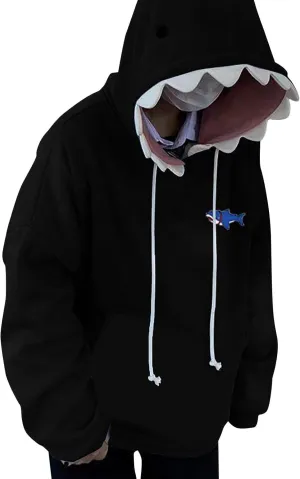 TUQIDEWU Mens Hoodies, Women's Cute Shark Hoodies Unisex Hoodies Long Sleeve Hooded Cartoon Animal Pullover Sweatshirts Tops