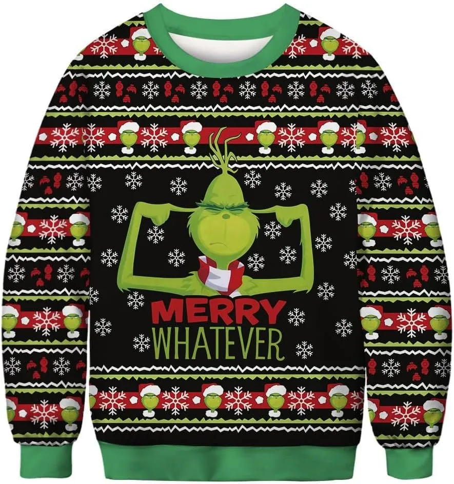 Ugly Christmas Sweatshirt for Couples, Plus Size Christmas Sweater, Unisex Long Sleeve Pullover Crewneck Top (Style1,XXL)