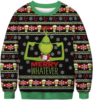 Ugly Christmas Sweatshirt for Couples, Plus Size Christmas Sweater, Unisex Long Sleeve Pullover Crewneck Top (Style1,XXL)