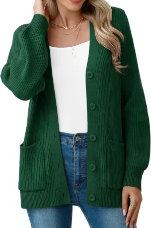 VIISHOW Women Chunky Knit Cardigan Sweater Long Sleeve V Neck Button up Cardigan with Pocket Sweater Coat for Fall and Winter
