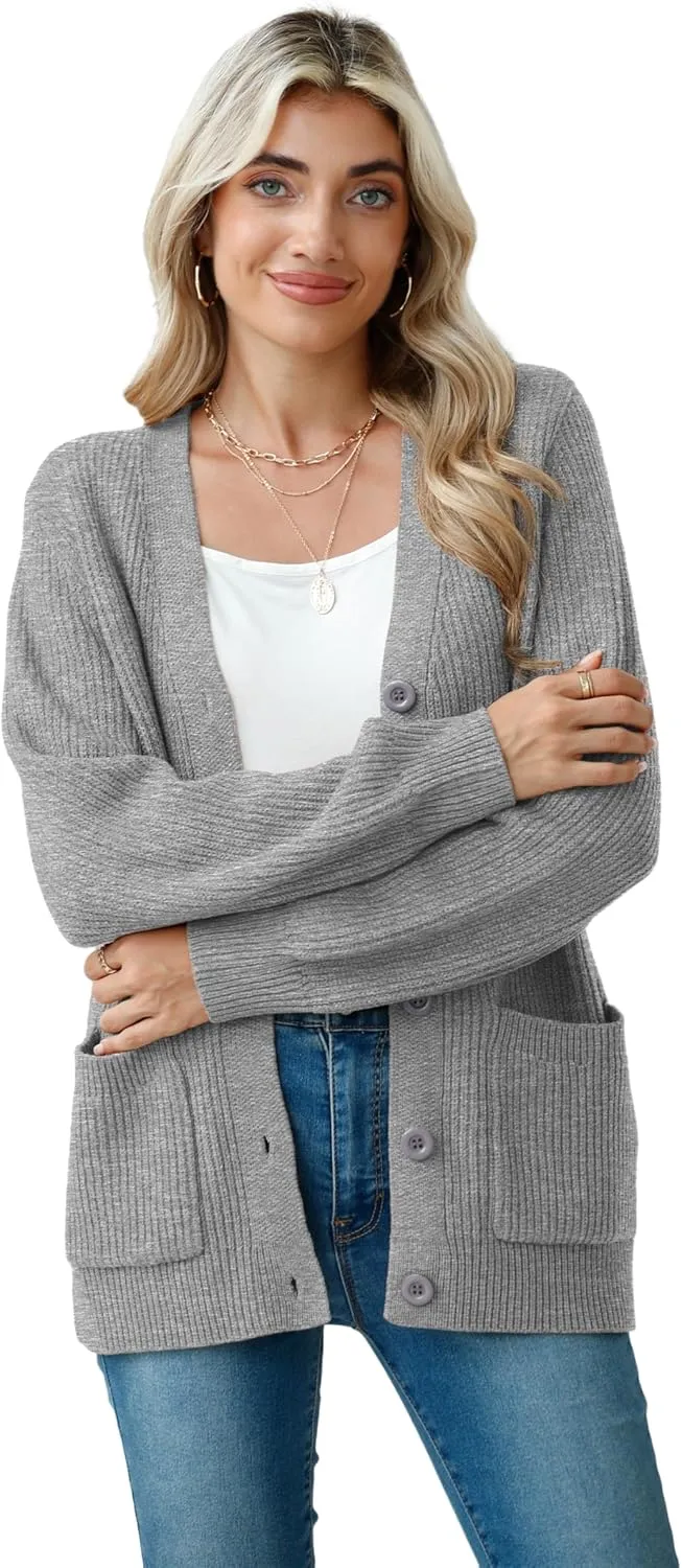 VIISHOW Women Chunky Knit Cardigan Sweater Long Sleeve V Neck Button up Cardigan with Pocket Sweater Coat for Fall and Winter