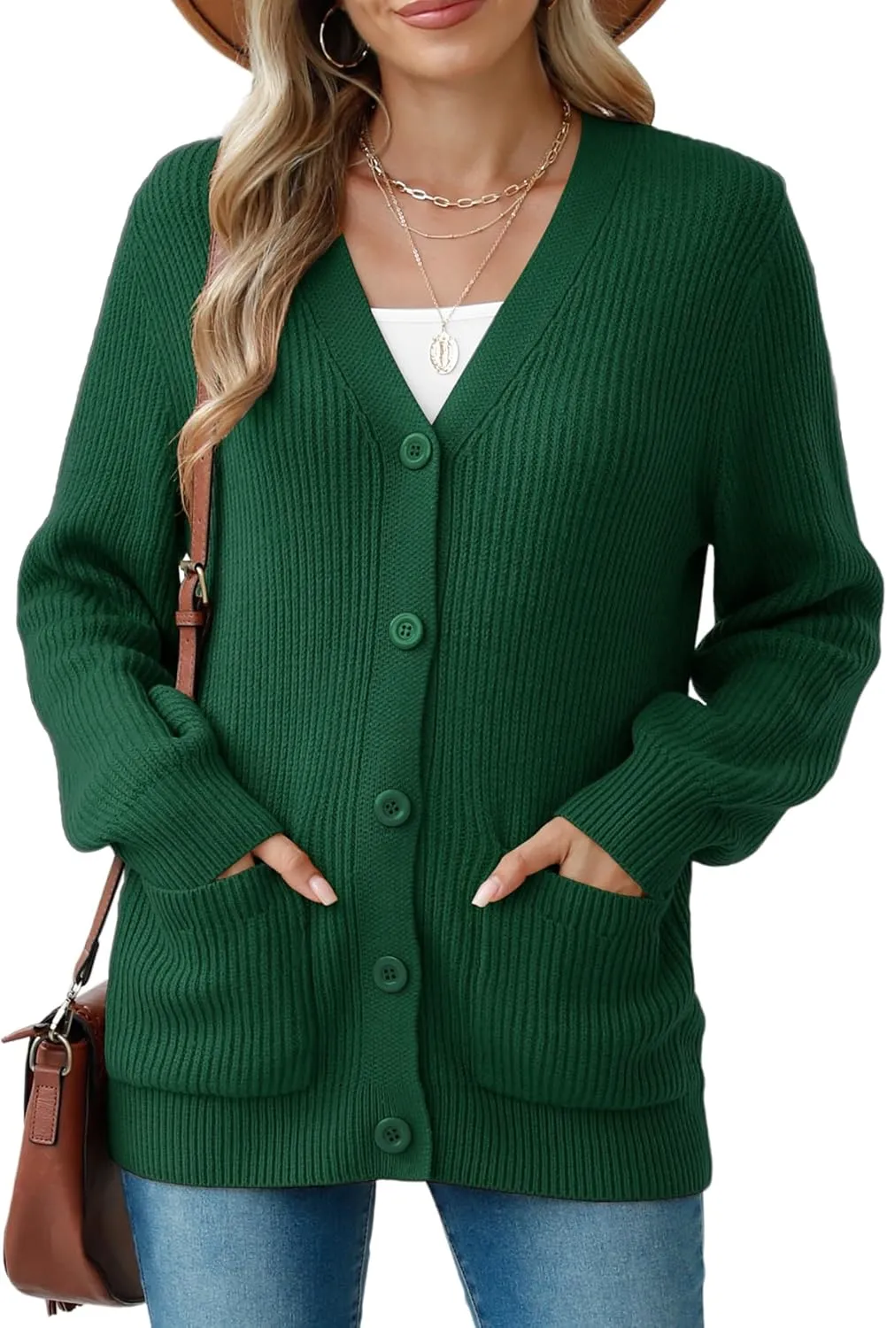 VIISHOW Women Chunky Knit Cardigan Sweater Long Sleeve V Neck Button up Cardigan with Pocket Sweater Coat for Fall and Winter