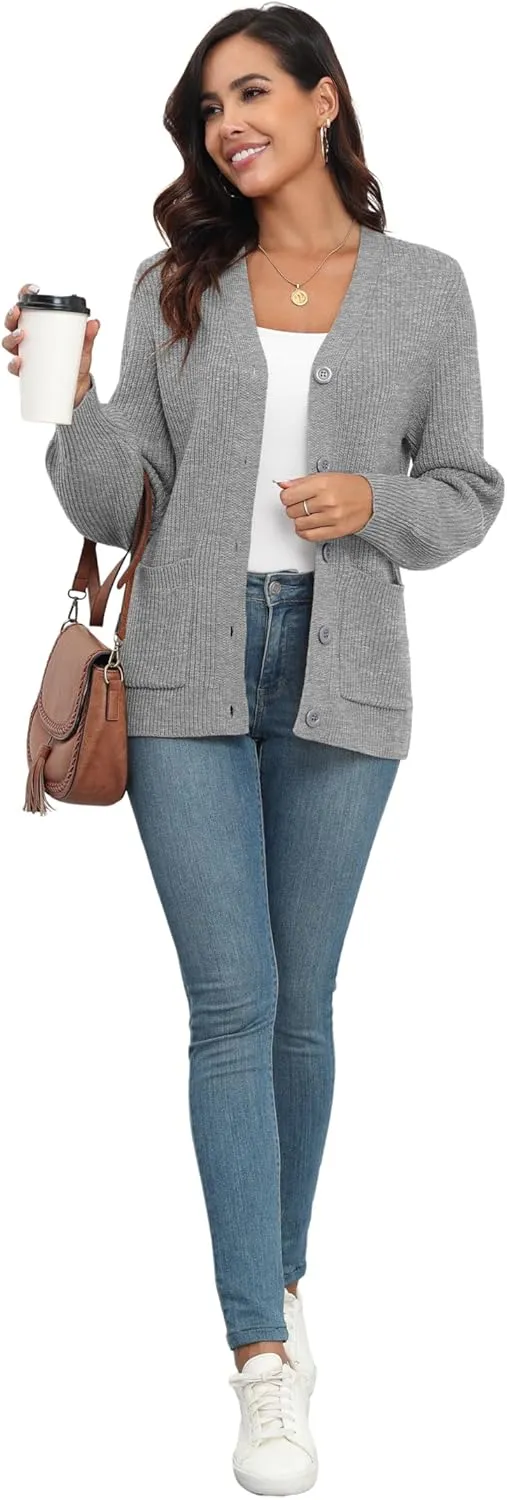 VIISHOW Women Chunky Knit Cardigan Sweater Long Sleeve V Neck Button up Cardigan with Pocket Sweater Coat for Fall and Winter