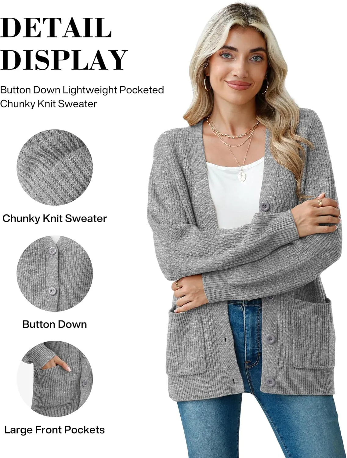 VIISHOW Women Chunky Knit Cardigan Sweater Long Sleeve V Neck Button up Cardigan with Pocket Sweater Coat for Fall and Winter