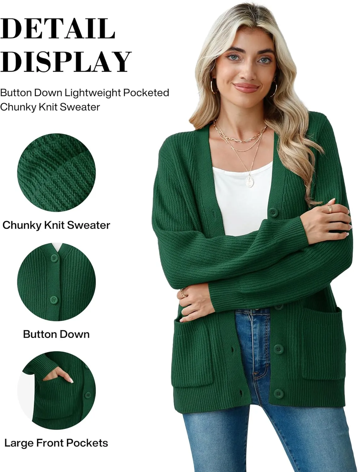 VIISHOW Women Chunky Knit Cardigan Sweater Long Sleeve V Neck Button up Cardigan with Pocket Sweater Coat for Fall and Winter