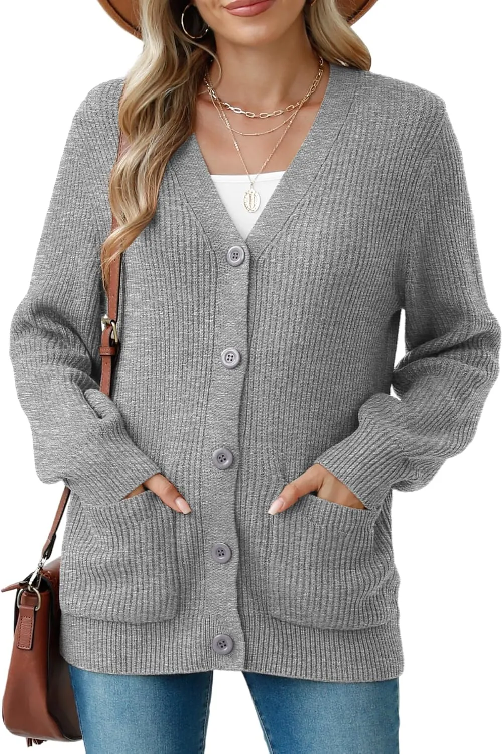 VIISHOW Women Chunky Knit Cardigan Sweater Long Sleeve V Neck Button up Cardigan with Pocket Sweater Coat for Fall and Winter