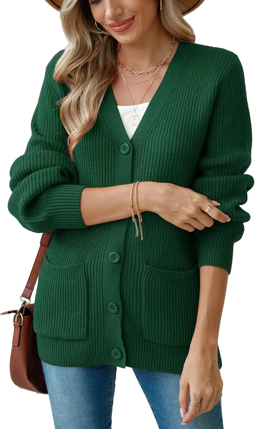 VIISHOW Women Chunky Knit Cardigan Sweater Long Sleeve V Neck Button up Cardigan with Pocket Sweater Coat for Fall and Winter