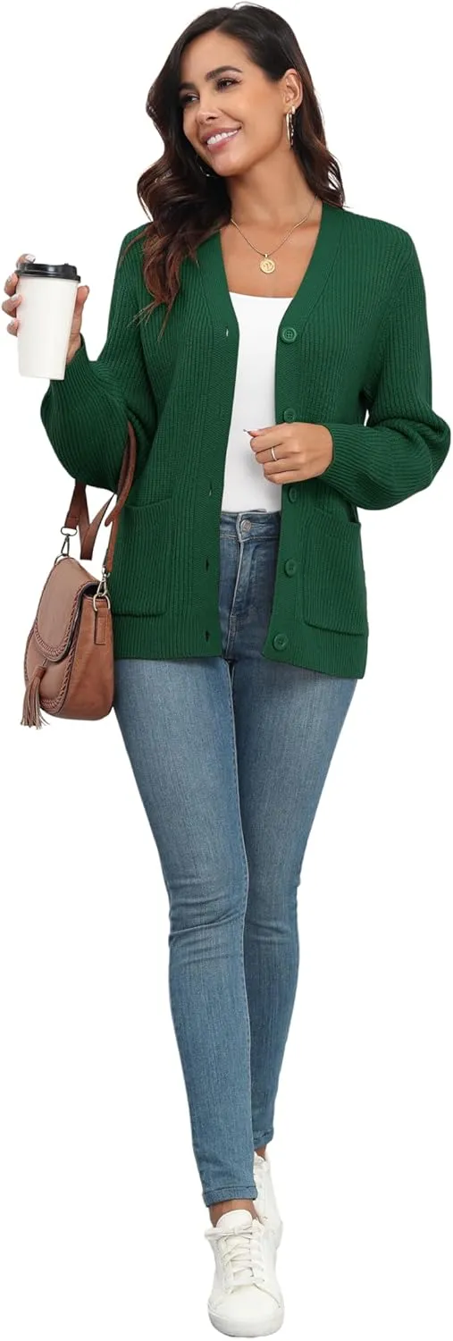 VIISHOW Women Chunky Knit Cardigan Sweater Long Sleeve V Neck Button up Cardigan with Pocket Sweater Coat for Fall and Winter