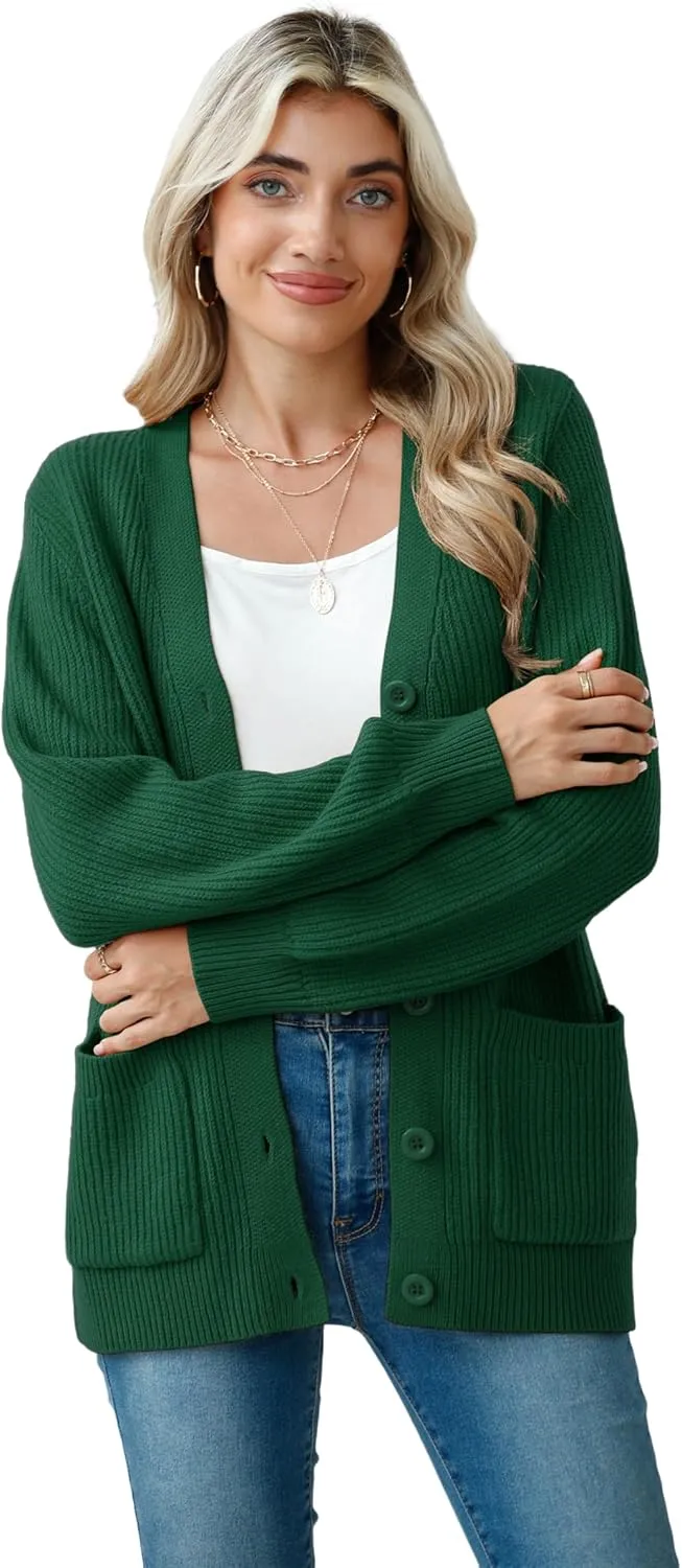 VIISHOW Women Chunky Knit Cardigan Sweater Long Sleeve V Neck Button up Cardigan with Pocket Sweater Coat for Fall and Winter