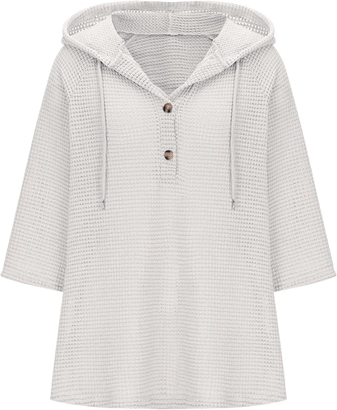 Waffle Knit Tops for Women Loose Fit 3/4 Sleeve Henley V Neck T Shirts Casual Spring Knitted Lightweight Tunic Hoodie