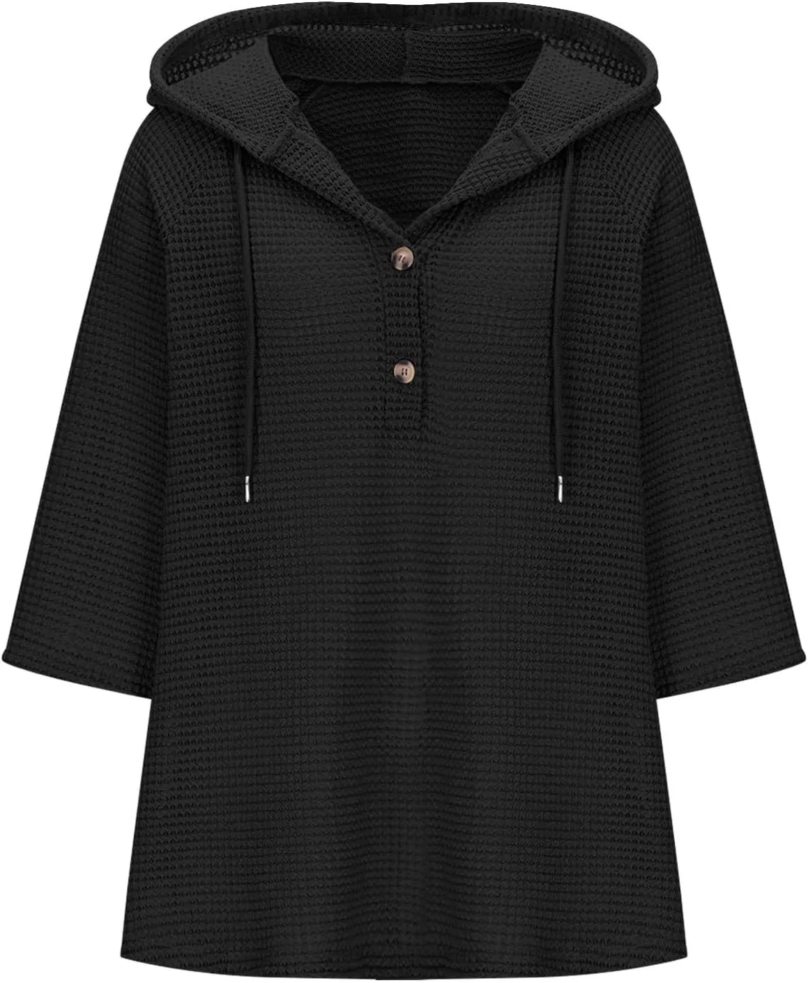 Waffle Knit Tops for Women Loose Fit 3/4 Sleeve Henley V Neck T Shirts Casual Spring Knitted Lightweight Tunic Hoodie