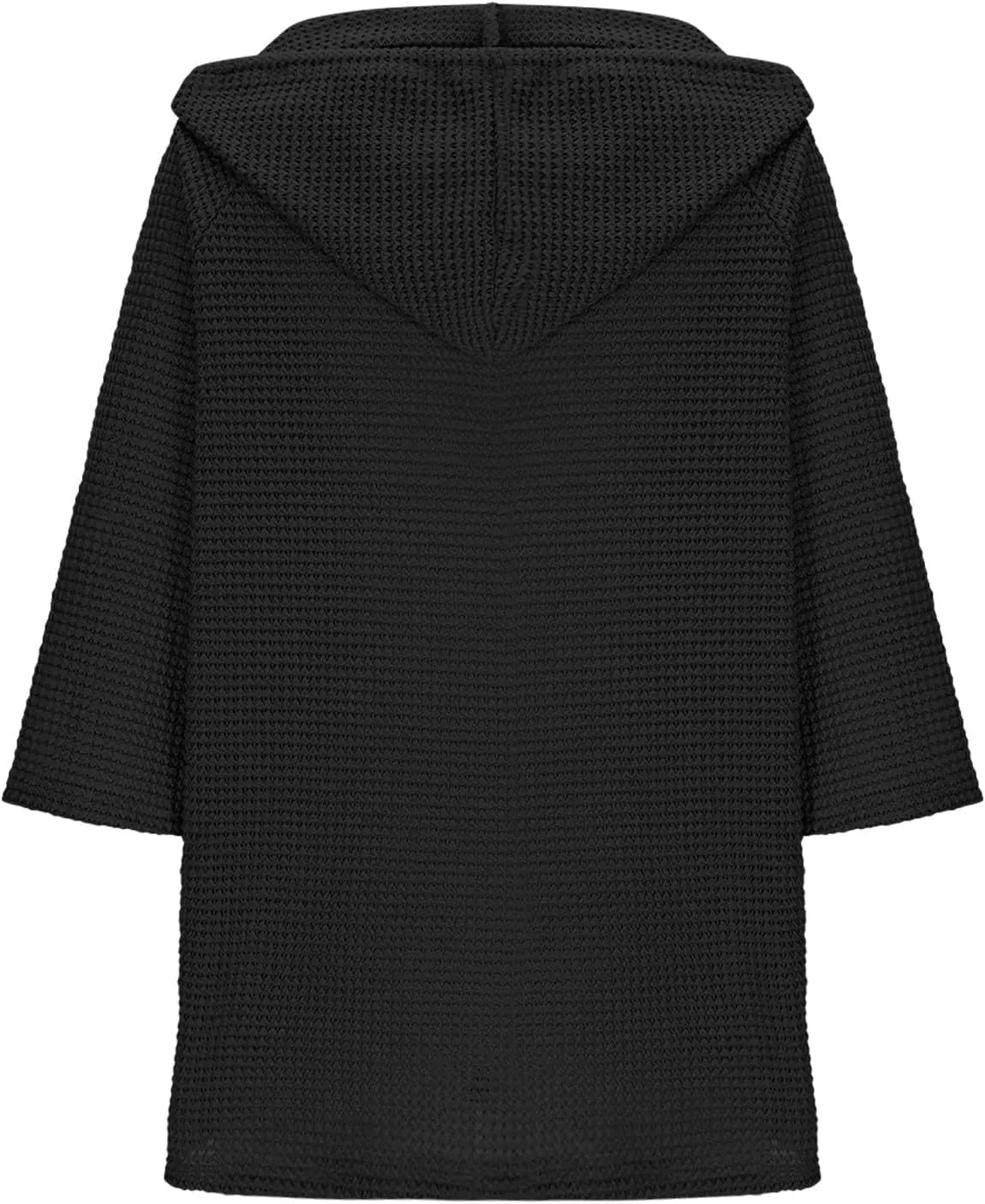 Waffle Knit Tops for Women Loose Fit 3/4 Sleeve Henley V Neck T Shirts Casual Spring Knitted Lightweight Tunic Hoodie