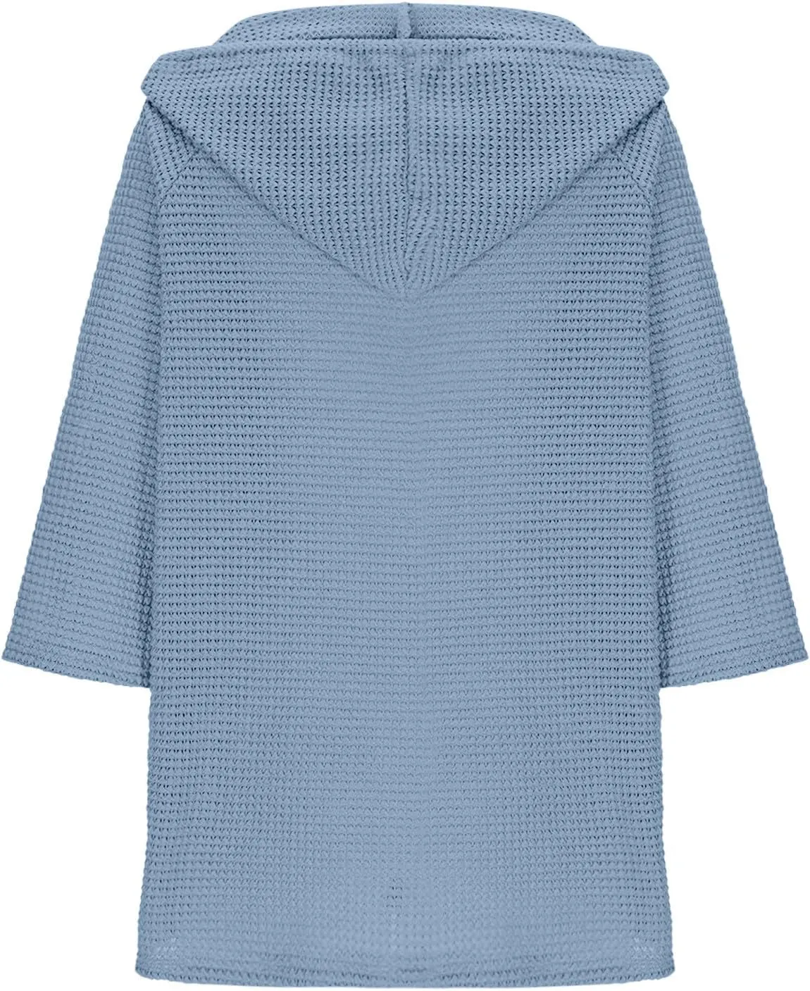 Waffle Knit Tops for Women Loose Fit 3/4 Sleeve Henley V Neck T Shirts Casual Spring Knitted Lightweight Tunic Hoodie