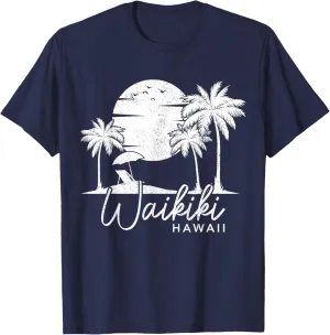 Waikiki Beach Hawaii Surf Vintage Sunset Surfer T-Shirt