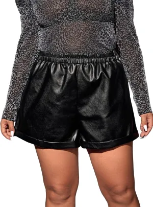 WDIRARA Women's High Waisted PU Leather Shorts Roll Hem Shorts with Pockets