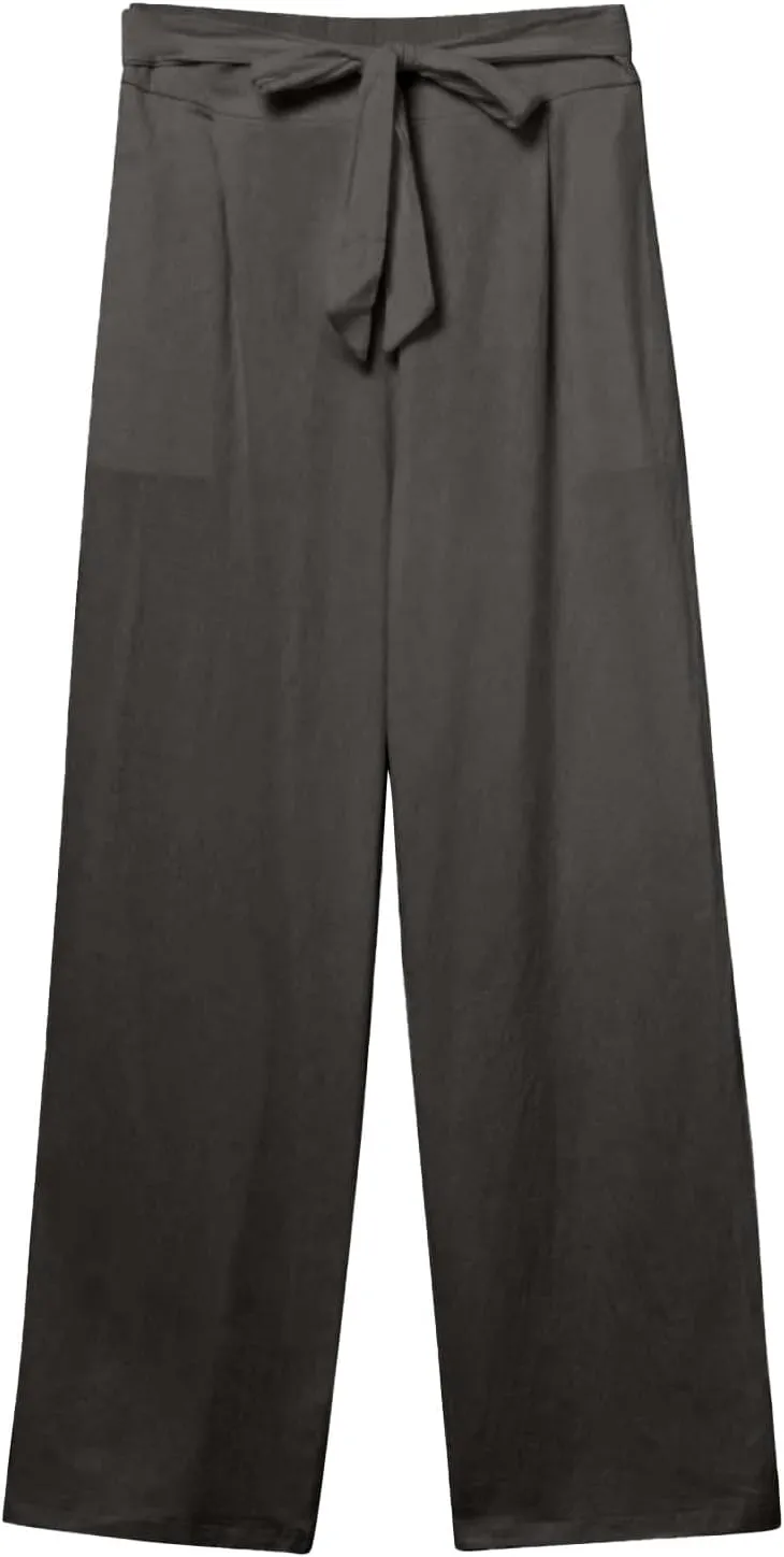 Wide Leg Linen Pants for Women Baggy Lightweight Casual Pants High Waist Drawstring Palazzo Pants Trousers w/Pockets
