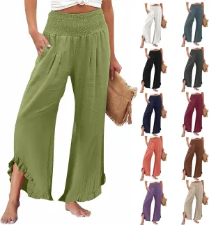 Wide Leg Linen Pants for Women Casual High Waisted Palazzo Pant Lightweight Summer Flowy Beach Pants with Pockets
