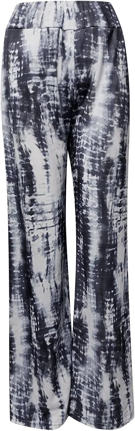 Wide Leg Trousers Women Floral Print Sports High Waist Wide Leg Pants for Women Baggy Palazzo Tye-Dye Pants Trousers