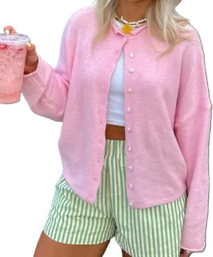 Women Casual Cardigan Sweaters Crewneck Button Down Knit Tops Going Out Lightweight Knitwear
