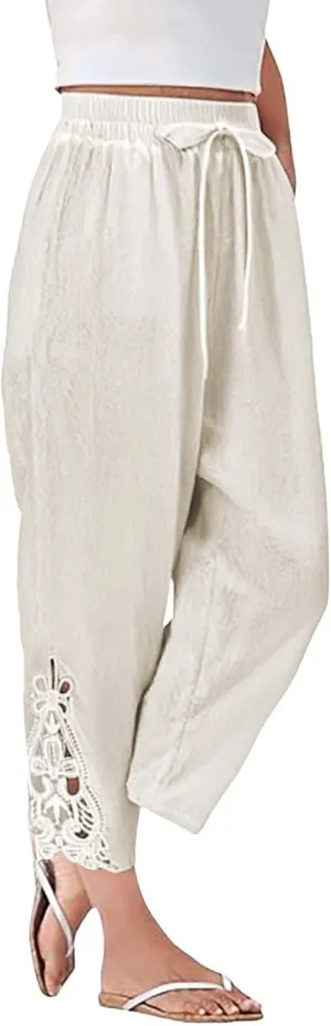 Women Casual Lightweight Drawstring Elastic Waist Pants with Pockets High Waist Straight Leg Beach Trousers 2025