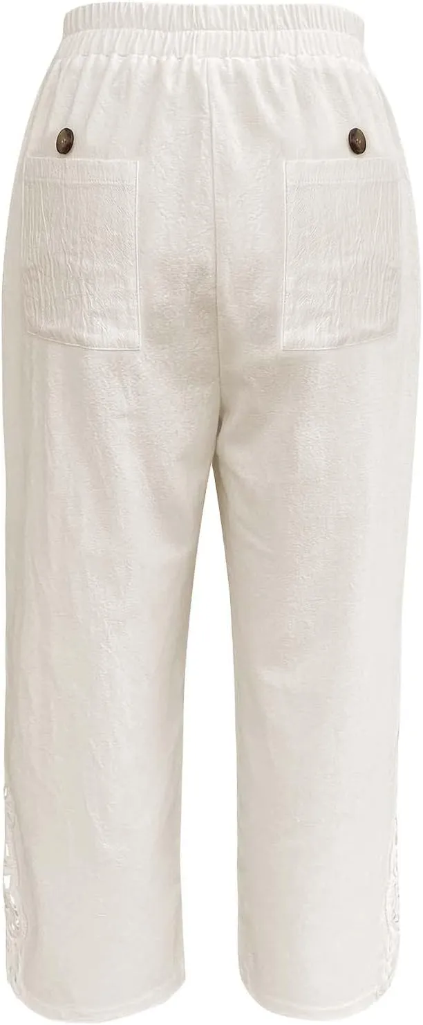 Women Casual Lightweight Drawstring Elastic Waist Pants with Pockets High Waist Straight Leg Beach Trousers 2025