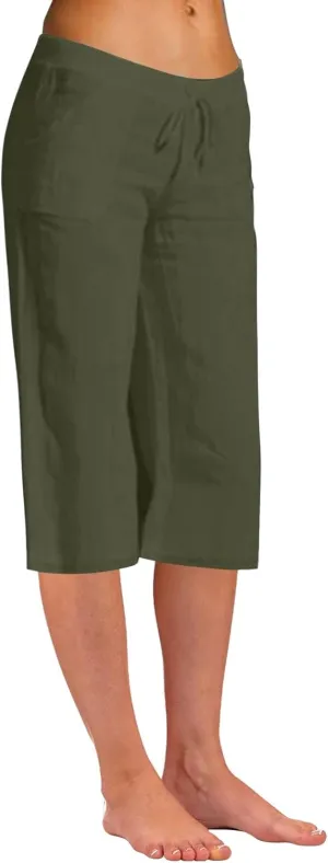 Women Cotton Linen Summer Boho Pants High Waist Ankle Length Plus Size Trouser Travel