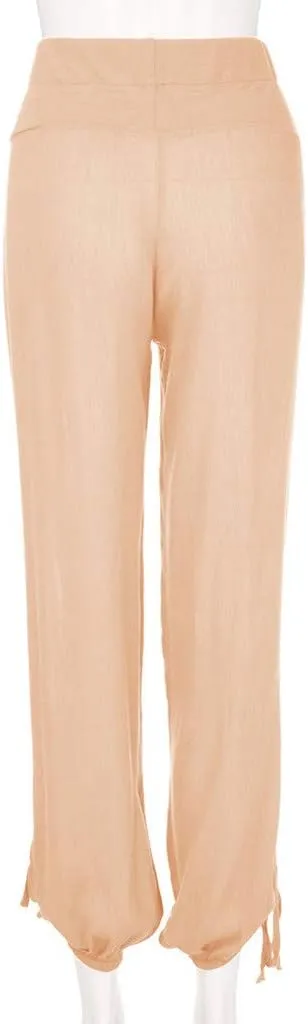 Women Cotton Linen Summer Floral Palazzo Lounge Pants Low Waist Stretchy Slim-Fit Palazzo Pants Beach
