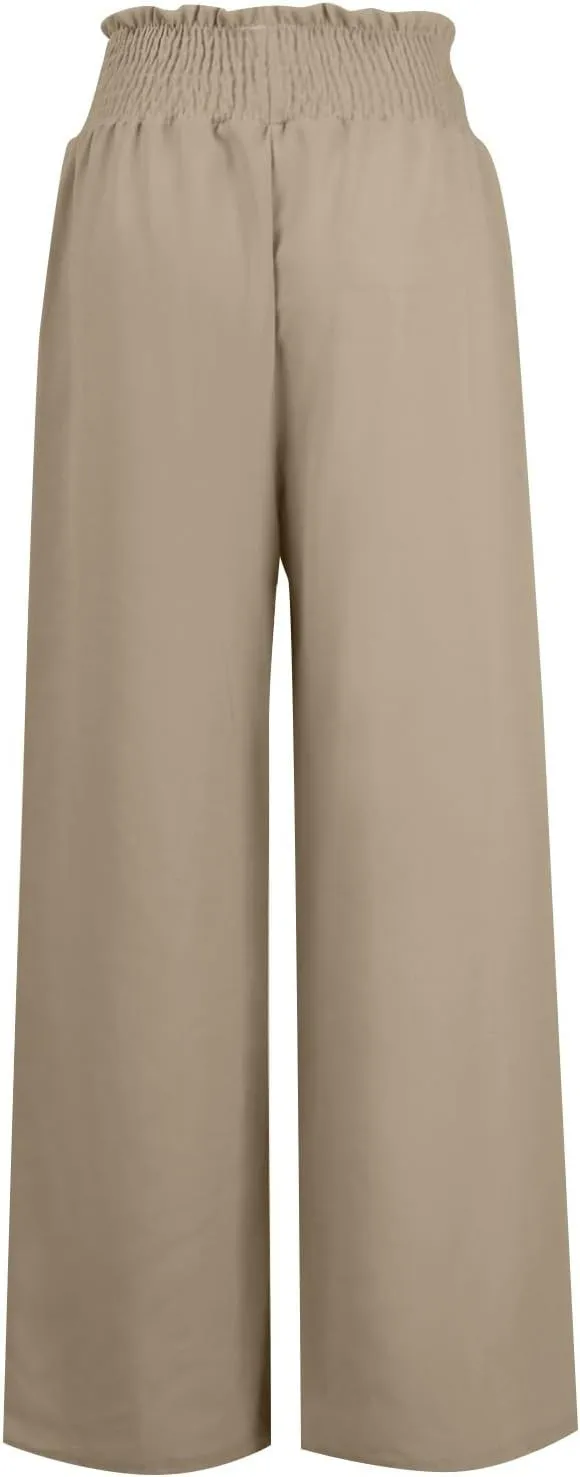 Women Cotton Linen Summer Floral Pant Trousers Elastic Waist Baggy Stretchy Slim Fit Trousers Trendy