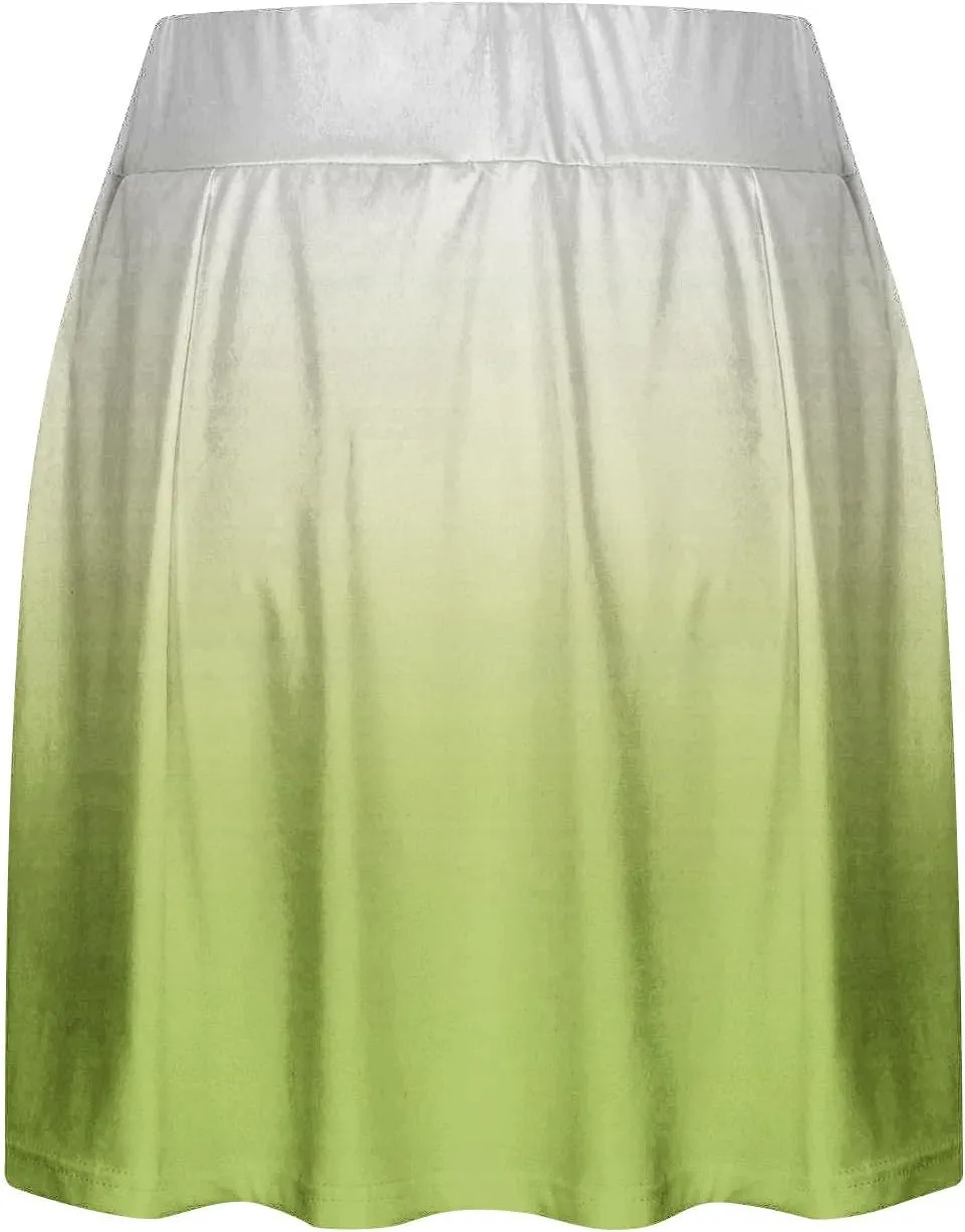 Women Gradient Colour Skirt Shorts Ladies Pleated Tennis Skirts Short Regular Fit Fake Two Piece Half Trouser 2025