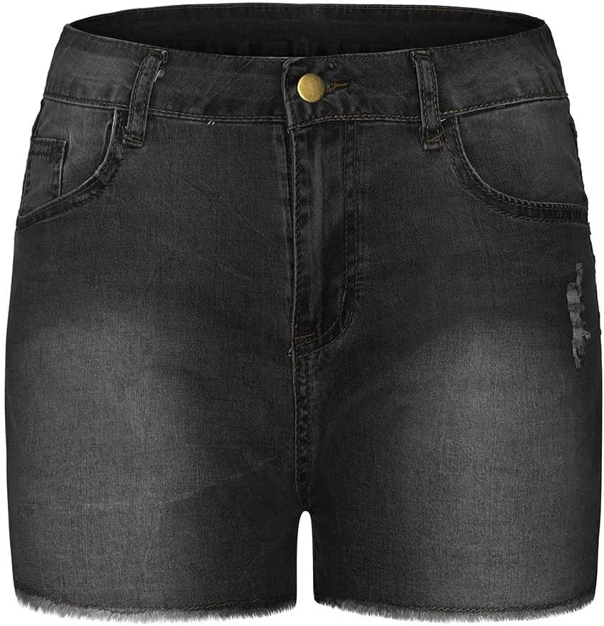 Women Hight Waisted Denim Shorts Trendy Butt Lifting Jean Shorts Distressed Frayed Raw Ripped Short Jeans